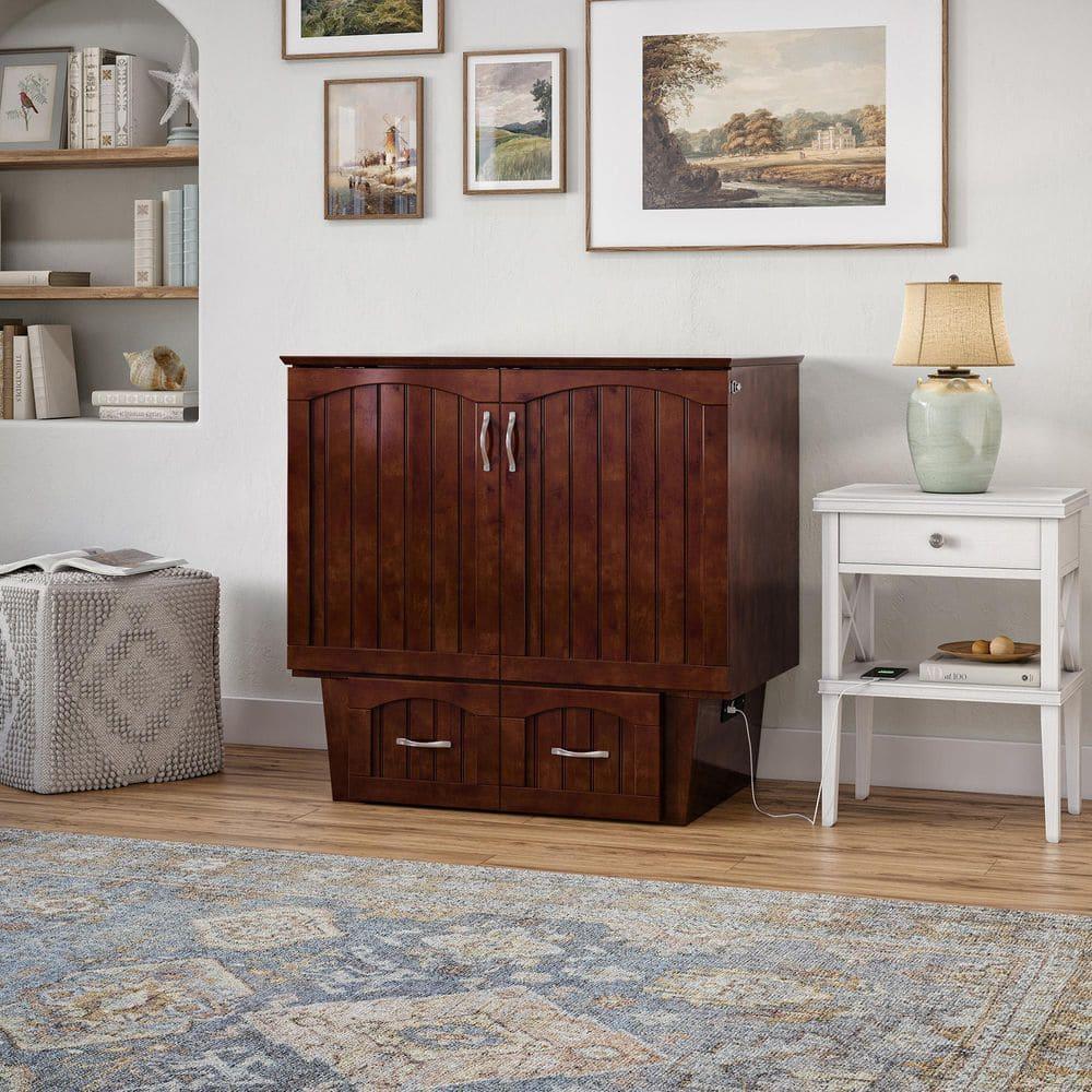 AFI Nantucket Twin Solid Wood Murphy Bed Chest with Mattress, Drawer & Charger, Walnut