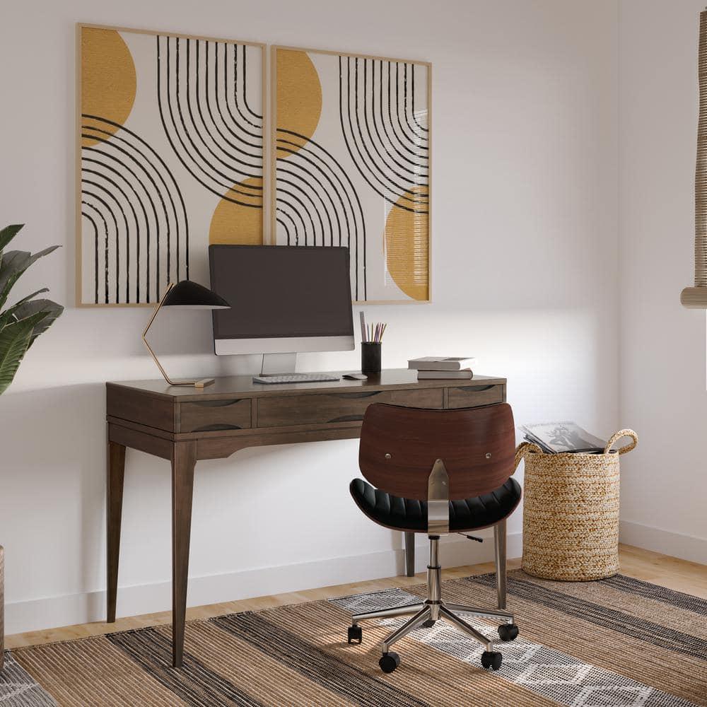 Simpli Home Harper Solid Wood Desk, Contemporary Style with Keyboard Tray and Storage