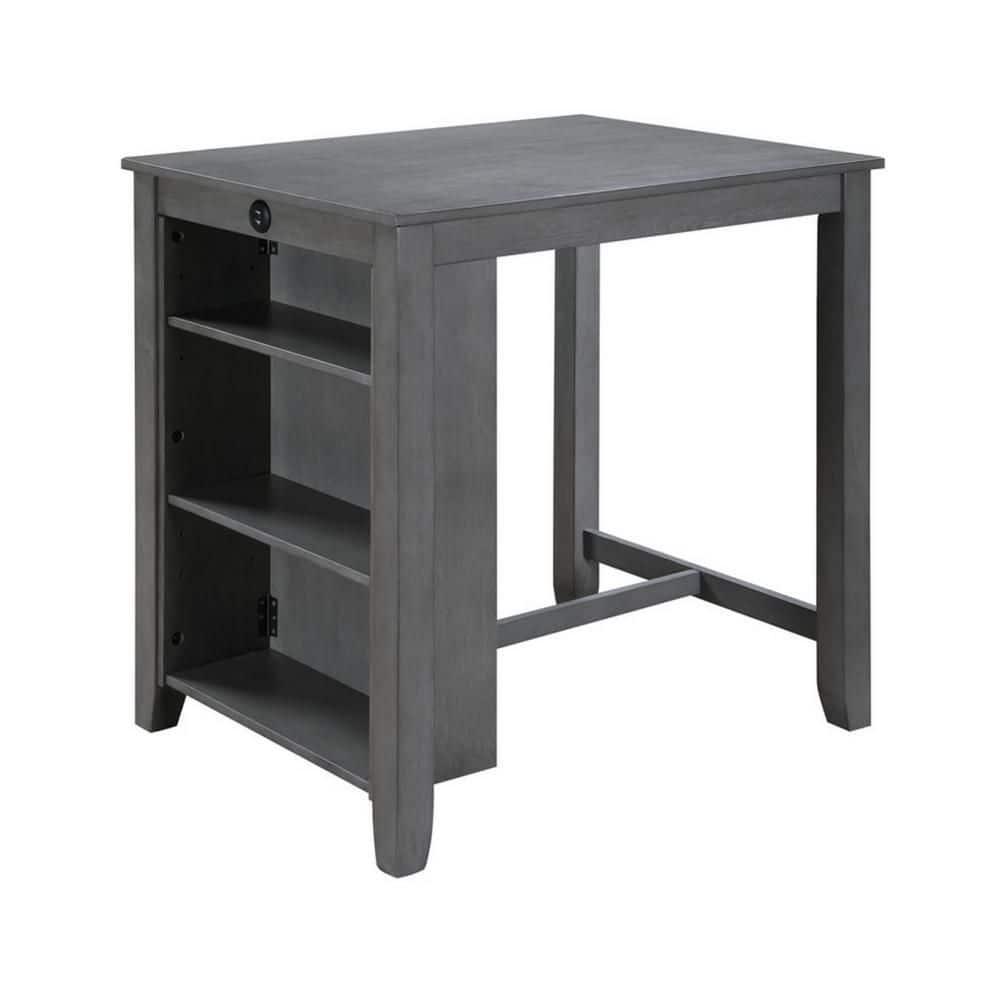 Benjara Ham 3 Piece Counter Height Compact Dining Table, Chair Set, Gray Wood