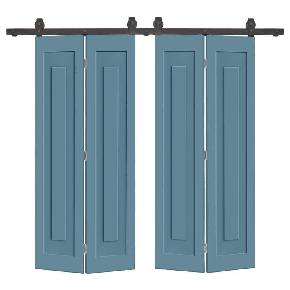 Calhome 3 PANEL Shaker Composite Double Bi-Fold Door with Sliding Barn Door Hardware Kit