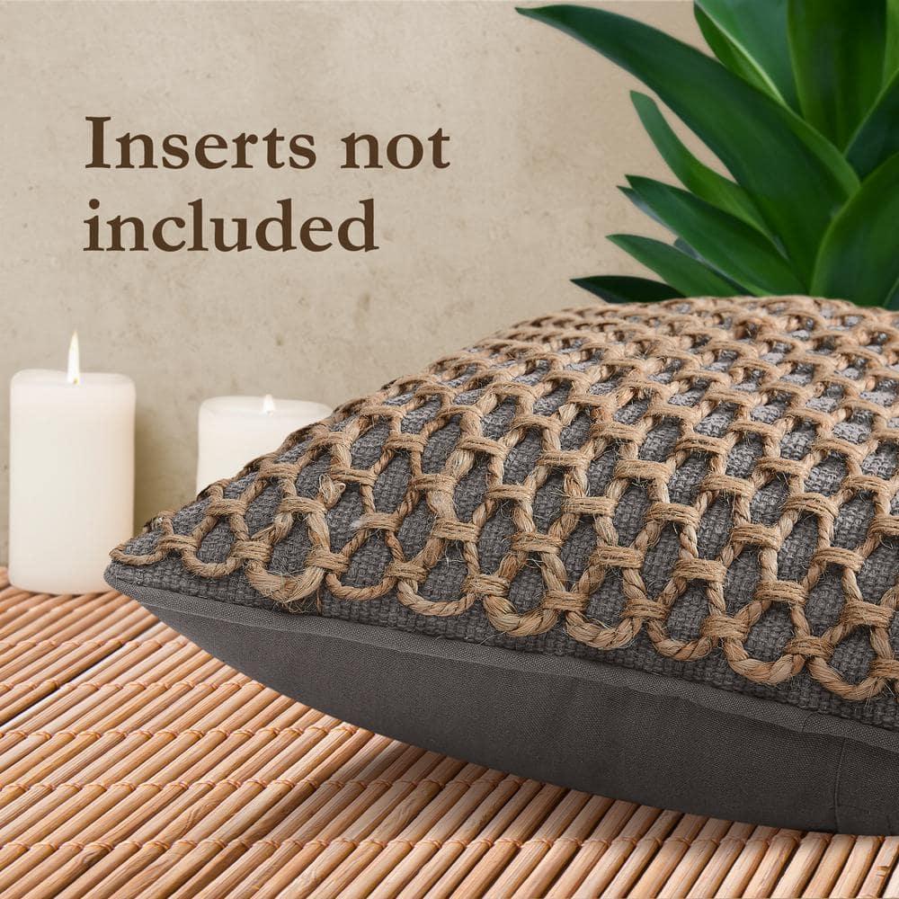 Boho Gray and Beige Cotton Jute Textured Throw Pillow Set