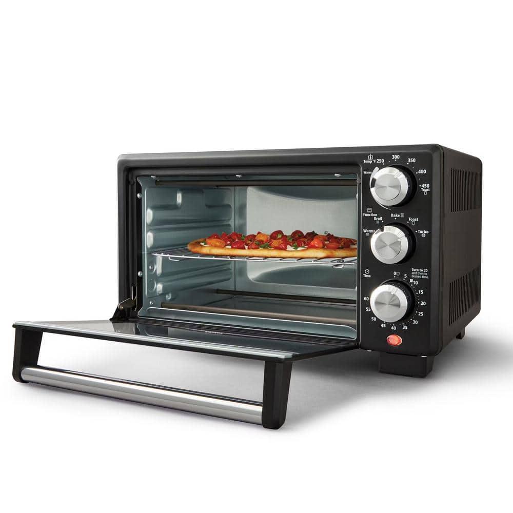 Matte Black and Silver 4-Slice Convection Toaster Oven