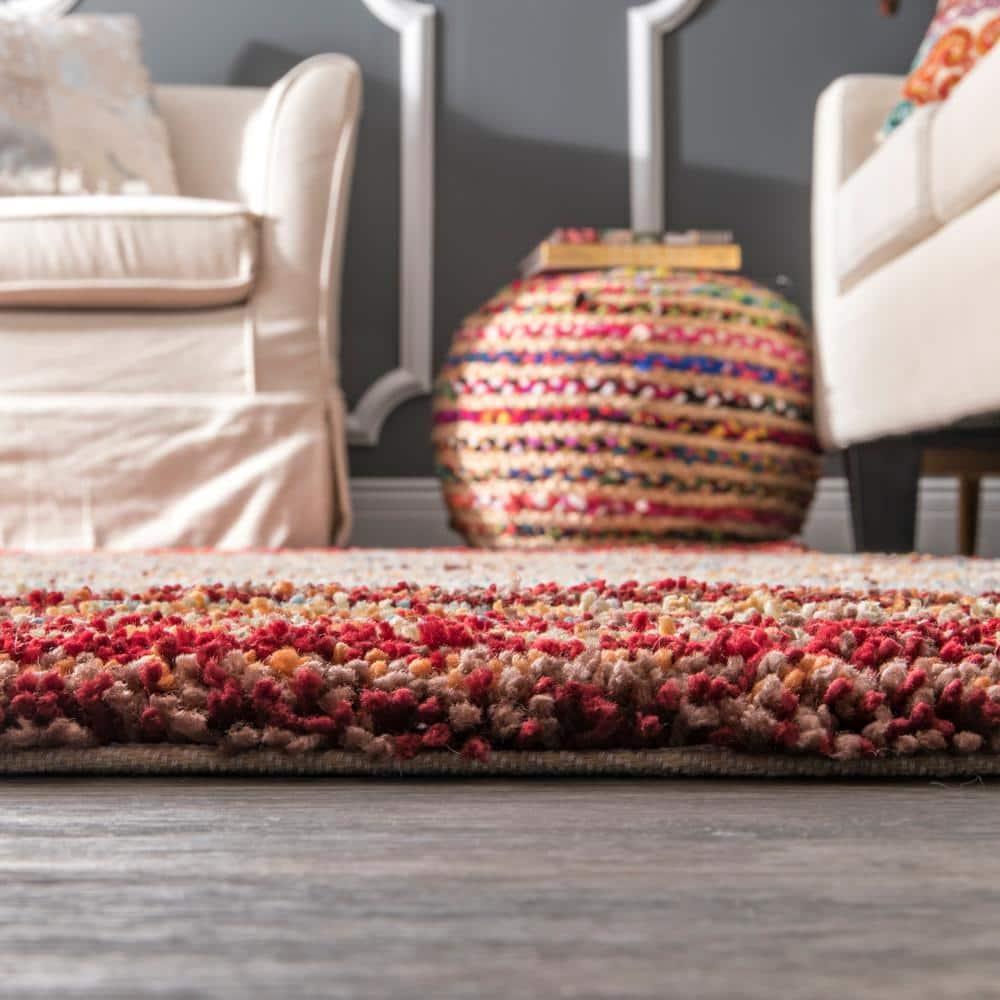 8'x10' Drey Ombre Shag Area Rug Red - nuLOOM: Modern High Pile Tufted Indoor Rectangle, Polyester, Multi-Stripe Design