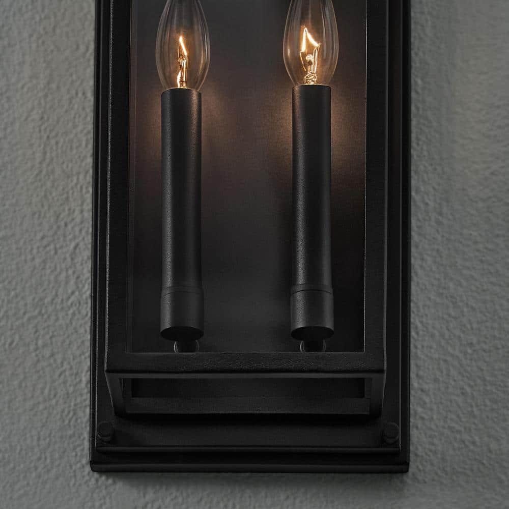 Bradford 18 in. 2-Light Black Outdoor Wall Light Fixture with Clear Glass