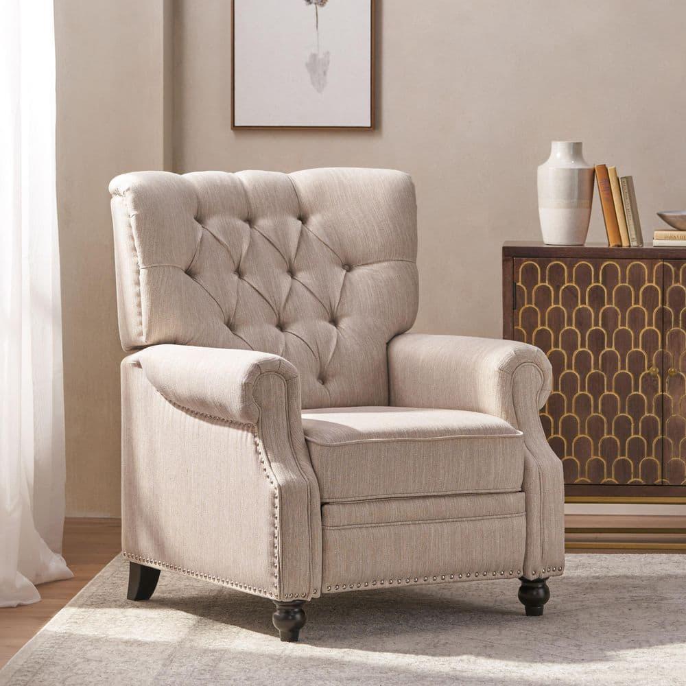 Noble House Torrens Fabric Tufted Recliner, Beige and Dark Brown