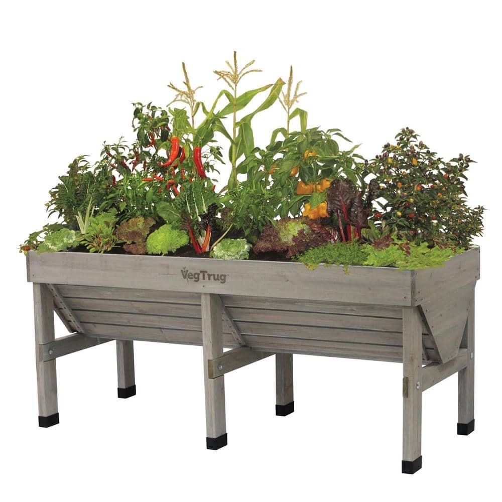 Gray Wash Wooden Raised Bed Planter for Outdoor Gardens
