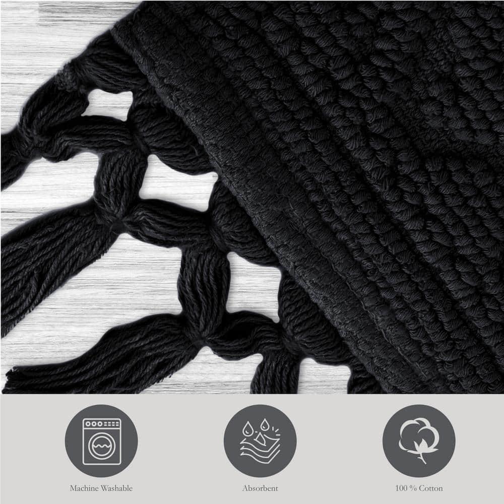 Jean Pierre Ricardo Cotton Fringe 2-Piece Bath Rug Set, Black