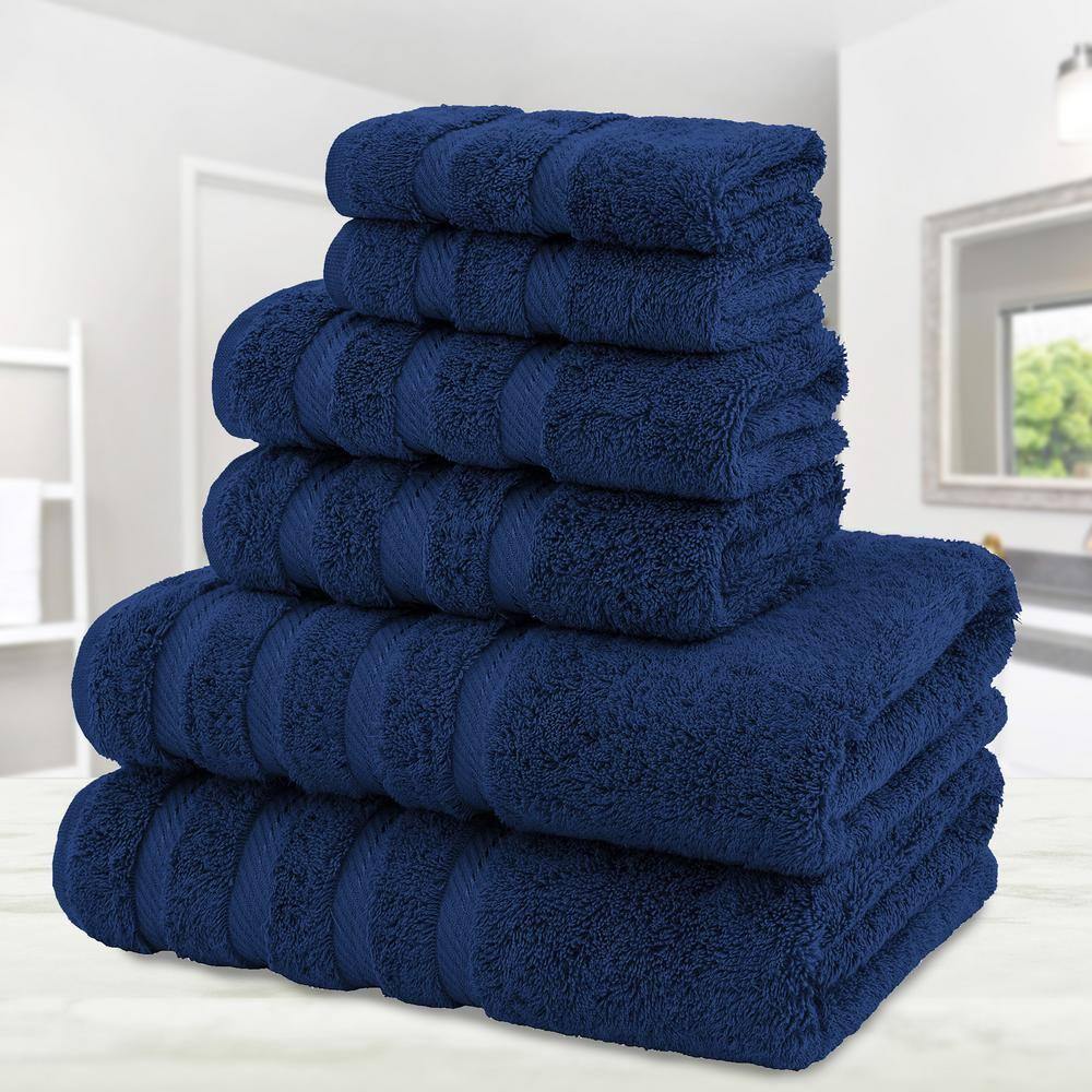 American Soft Linen 6 Piece Towel Set, 100% Cotton Bath Towels for Bathroom, Navy Blue