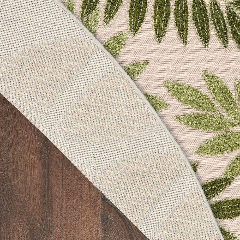 Nourison Aloha Floral Leaf Flatweave High-Low Indoor Outdoor Round Rug Ivory Green 5'3" x 5'3"
