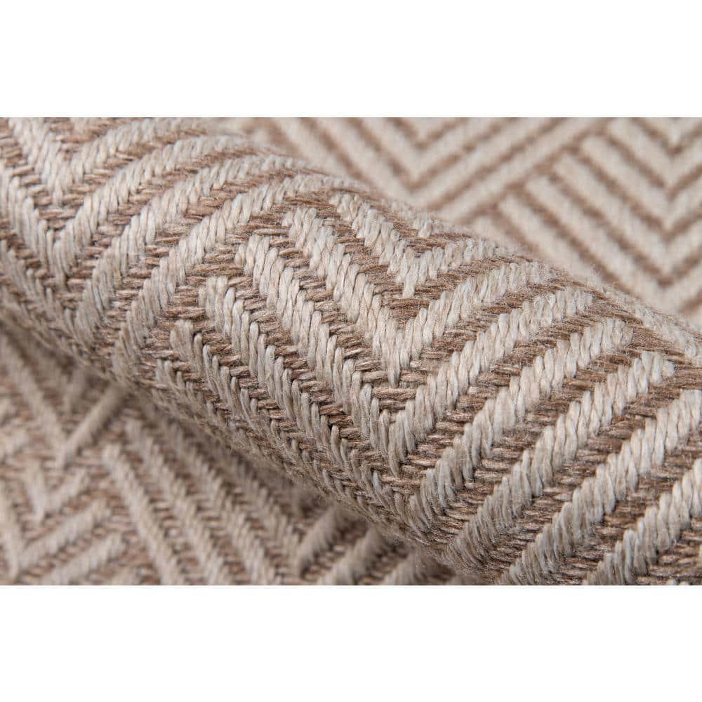 2'7"x7'6" Runner Geometric Loomed Beige - Momeni: Contemporary Indoor Outdoor Low Pile Area Rug