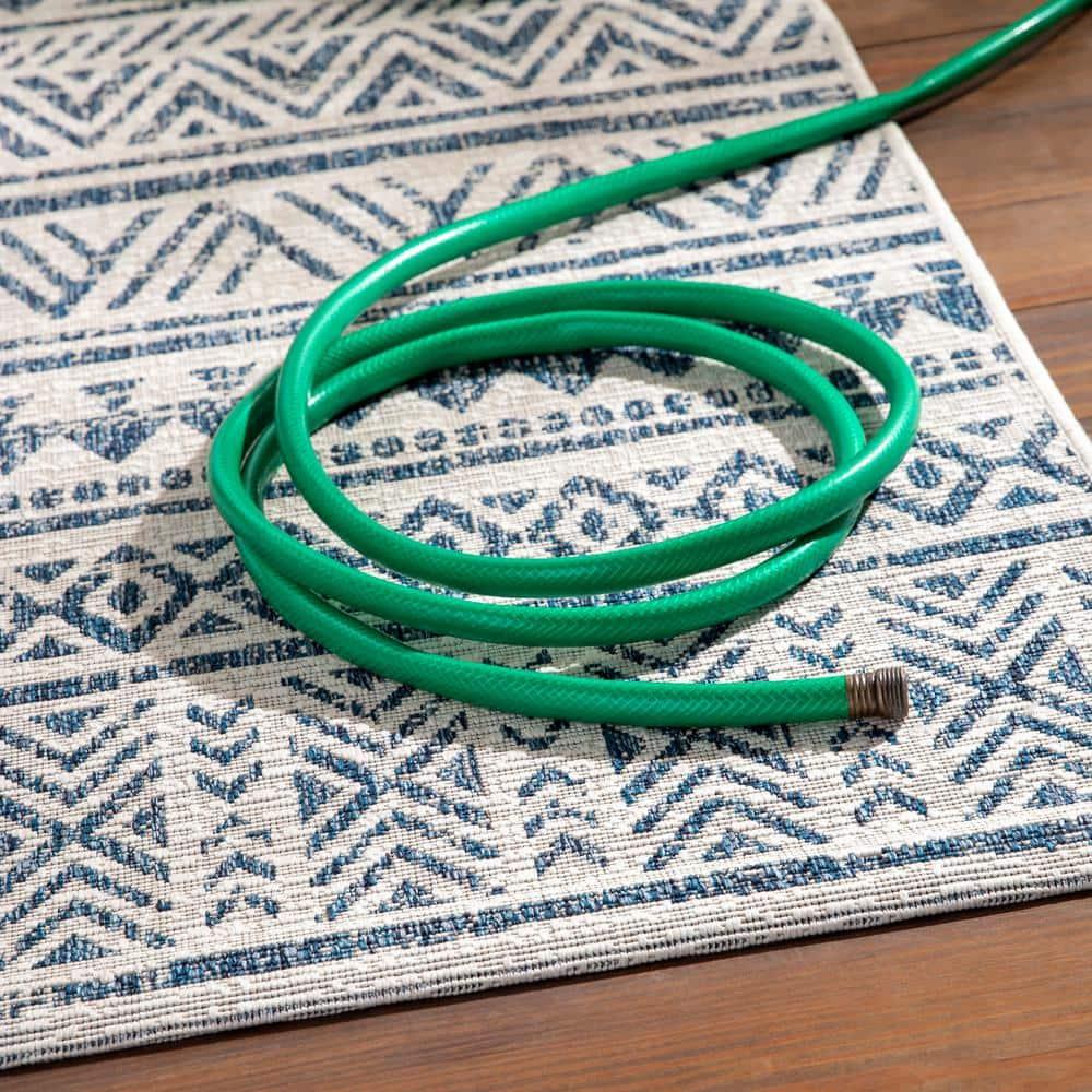 Livabliss Eagean Global Indoor/Outdoor Area Rug,6'7" Square,Denim/Cream