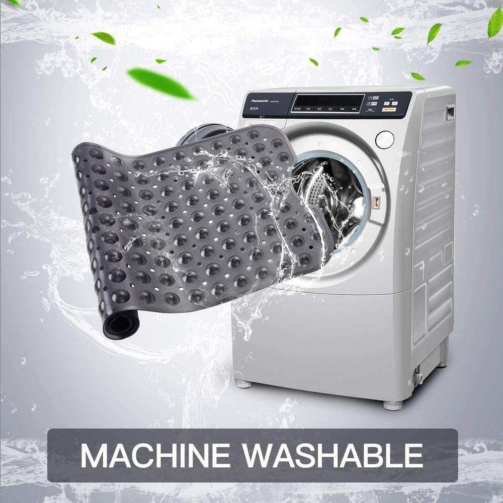 YINENN Bath and Shower Safety Mats 40x16 inch, Non Slip with Suction Cups for Bathroom Stall and Tub Floor, Extra Large and Machine Washable, Drain Holes Keep Bathtub Clean, Clear Light Black