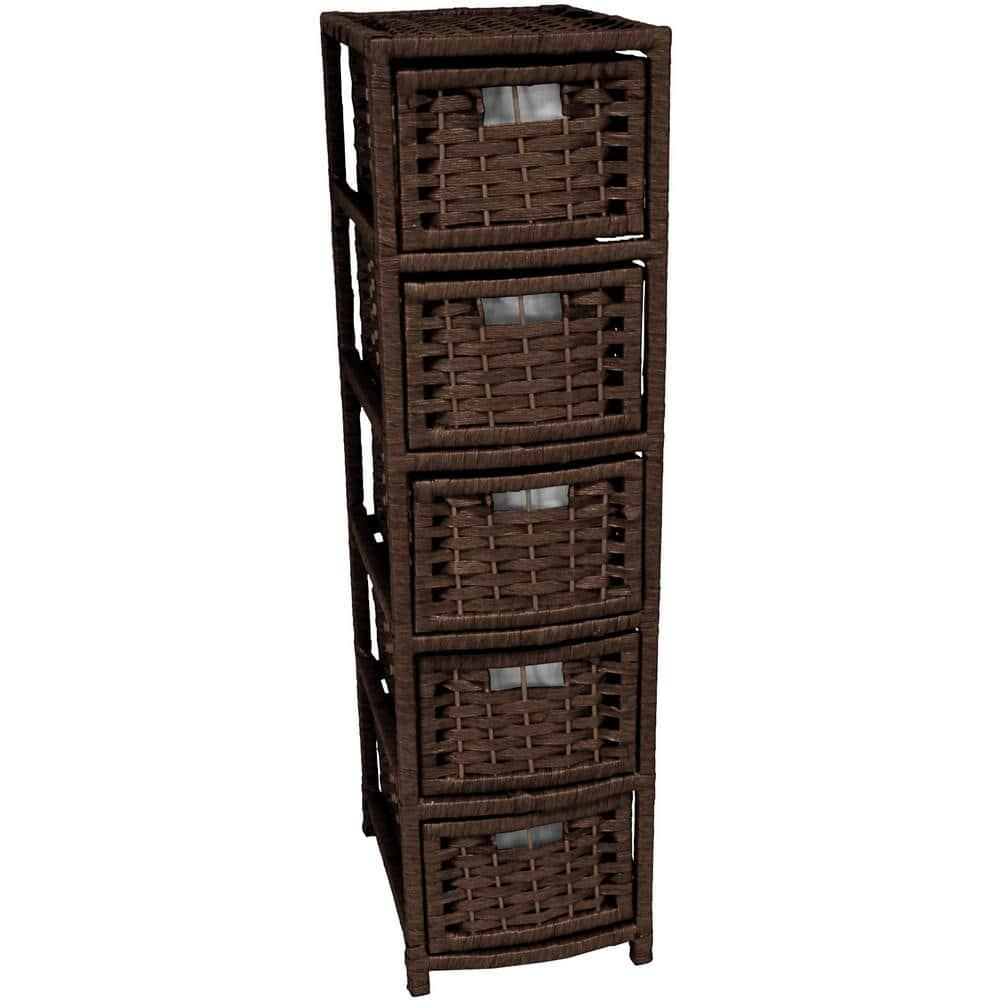Oriental Furniture Natural Fiber Occasional Chest, 5 Drawer, Mocha color