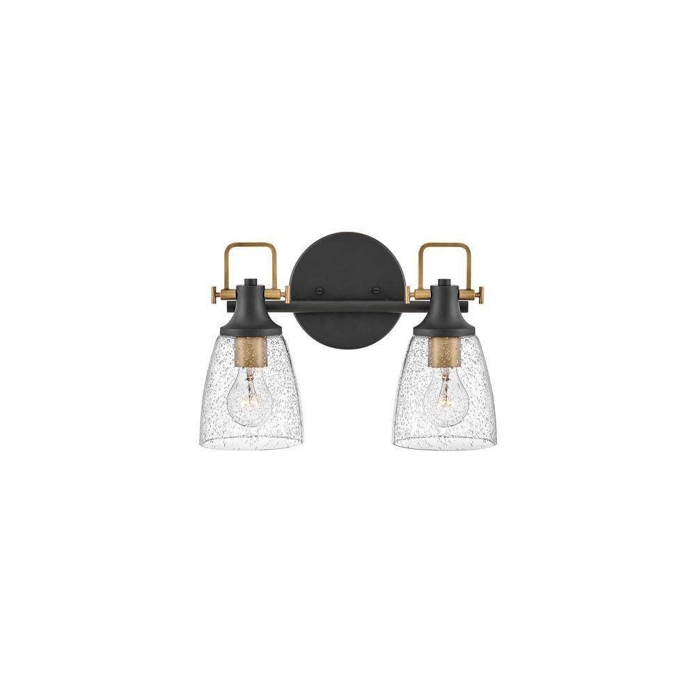 Easton Two-Light Bath Vanity Fixture w/ Clear Seedy Glass Shades