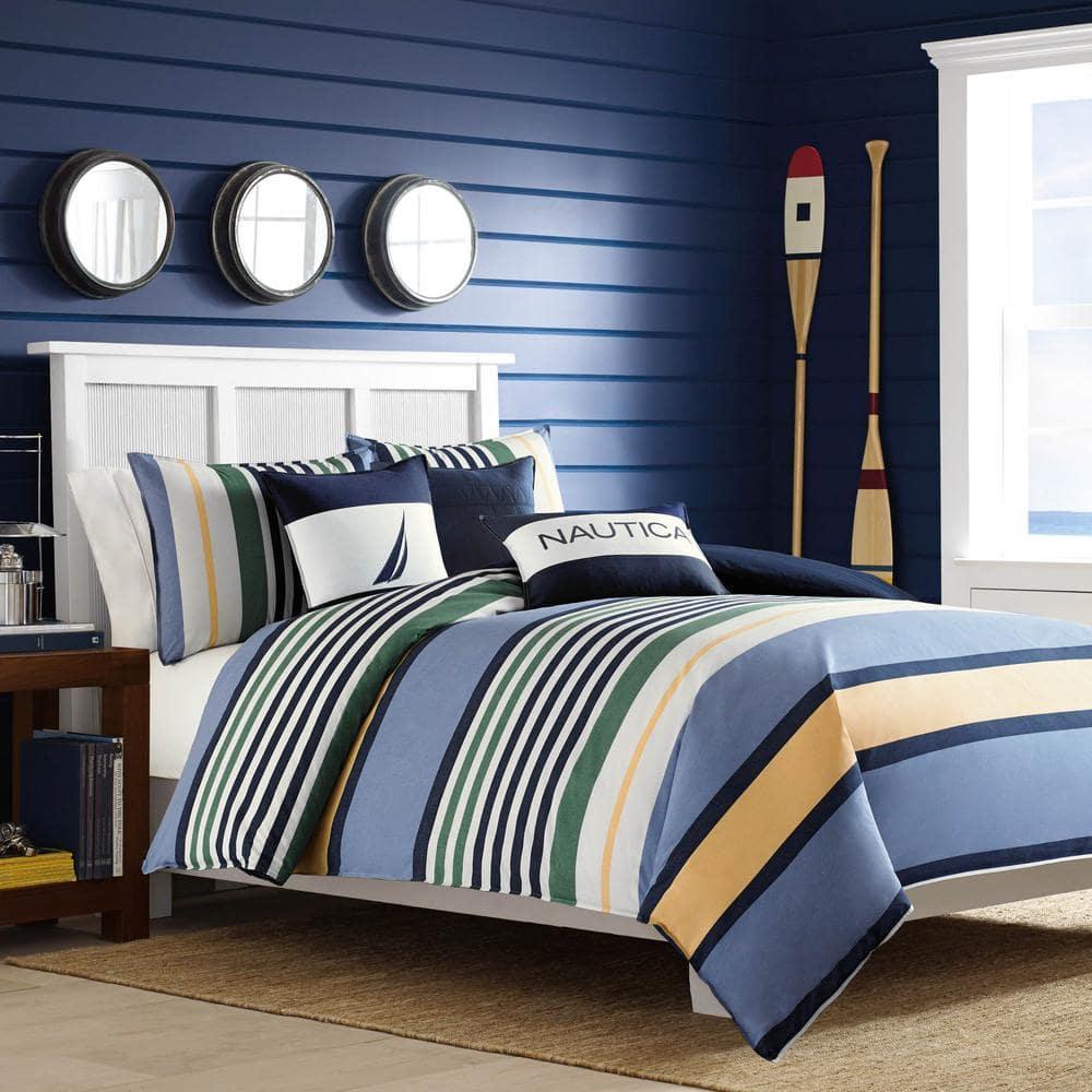 Nautica Dover Cotton Reversible Blue Comforter Set