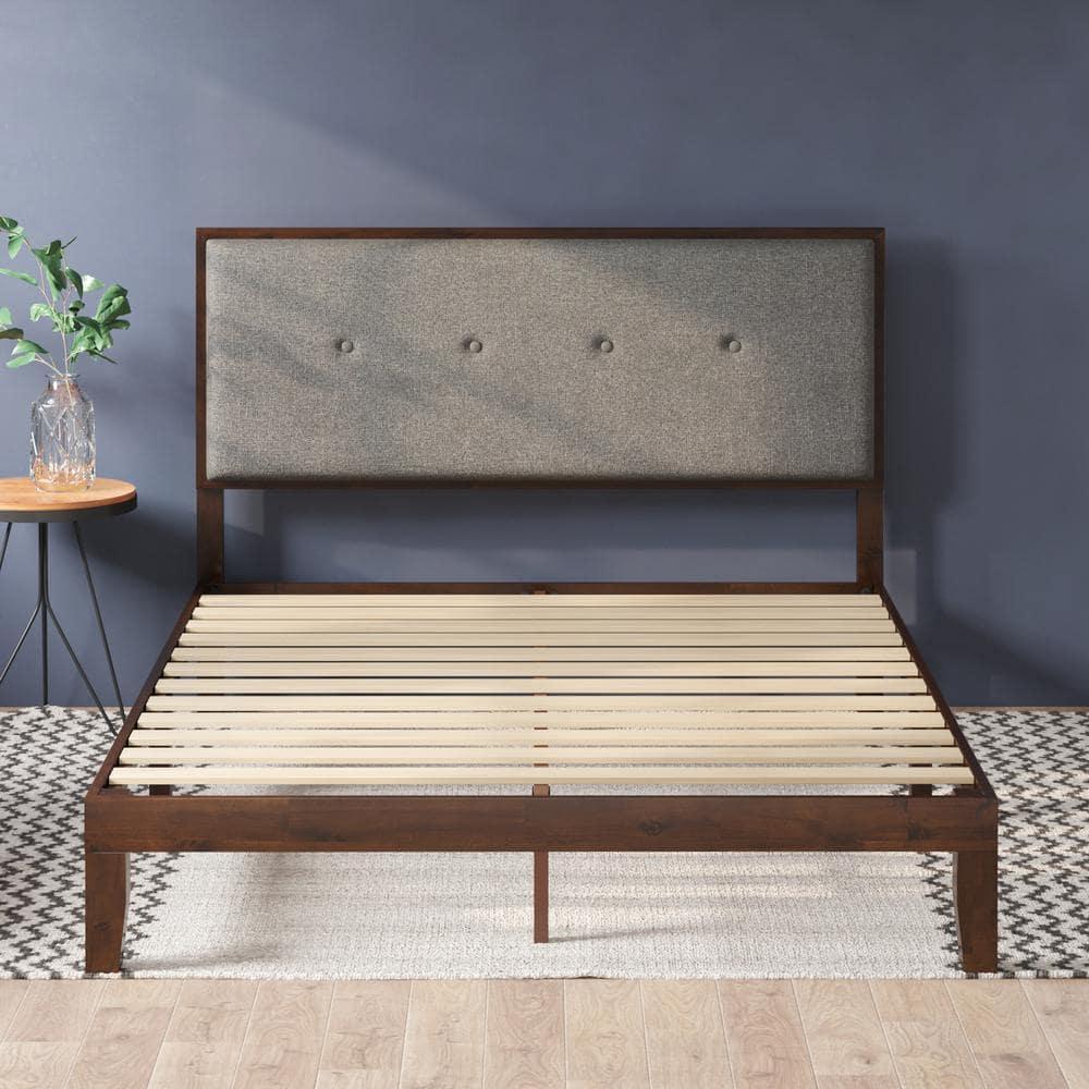 Zinus Moiz 42 inch Wood Platform Bed Frame with Adjustable Upholstered Headboard
