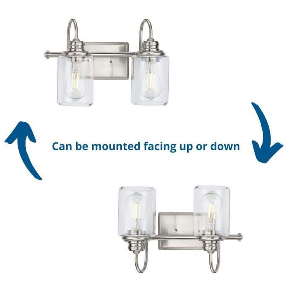 Aiken Collection Two-Light Brushed Nickel Clear Glass Farmhouse Style Bath Vanity Wall Light