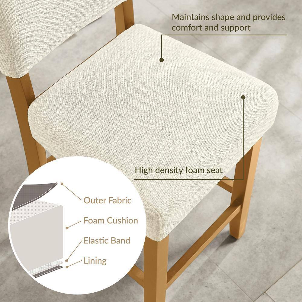 Brax Counter Height Stool with Upholstered Back and Wood Base – Set of 2 for Kitchen Counters and Islands – Modern Chairs in Natural White Sand, Leick Home, 214460