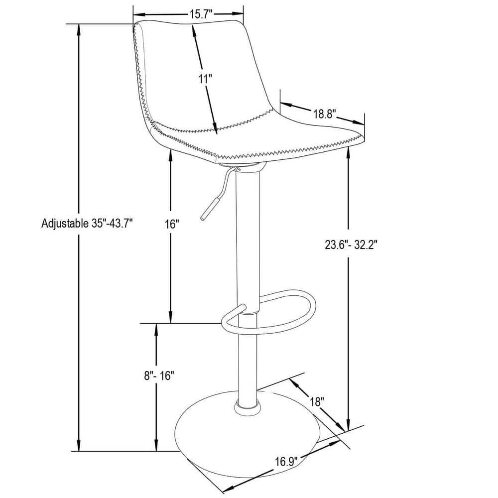 LeisureMod Tilbury Modern Adjustable Bar Stool Set of 2 with Footrest and 360-Degree Swivel, Counter Height Chairs for Kitchen Island and Home Bar