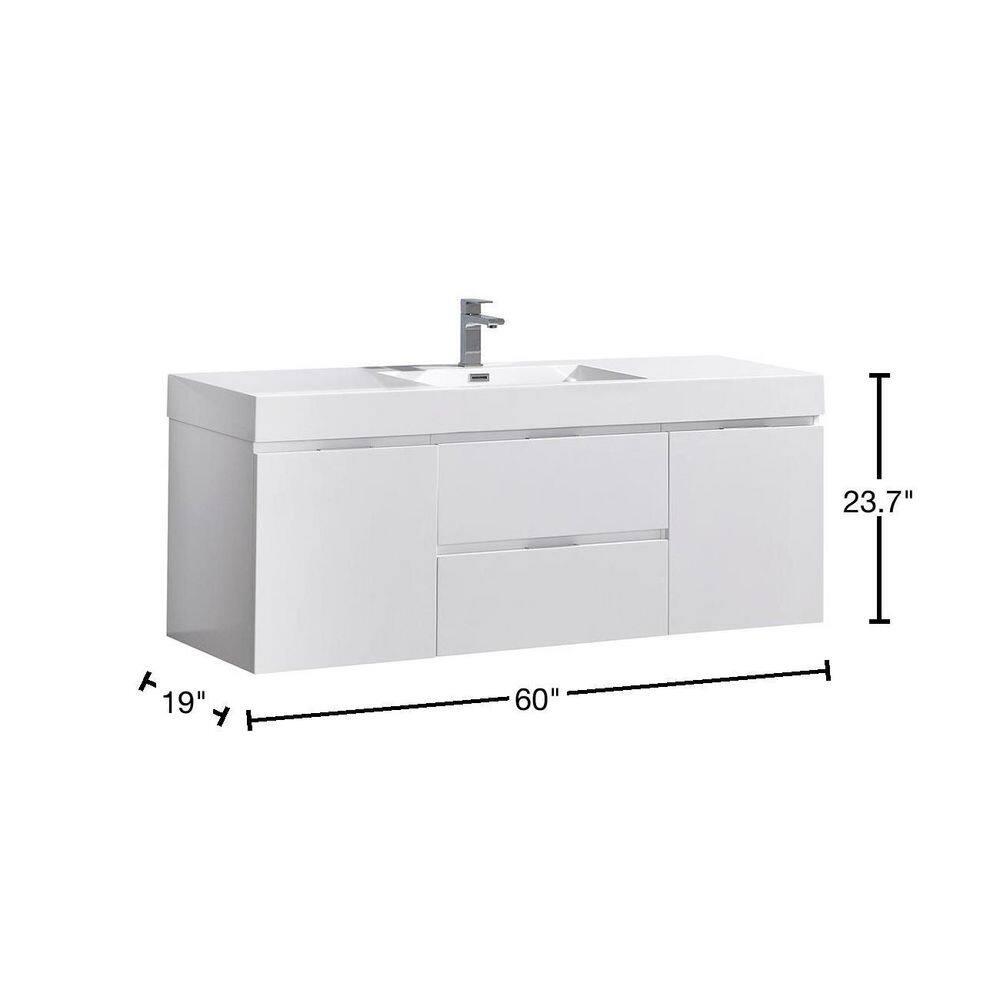 Valencia 60" Wall Mount Single Sink Bathroom Vanity with Top and Sink (Faucet Not Included)