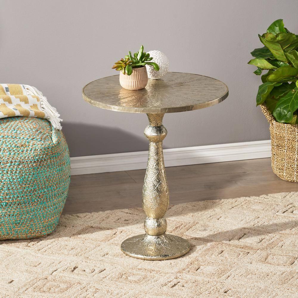 Noble House Sagle Handcrafted Accent Table, Silver