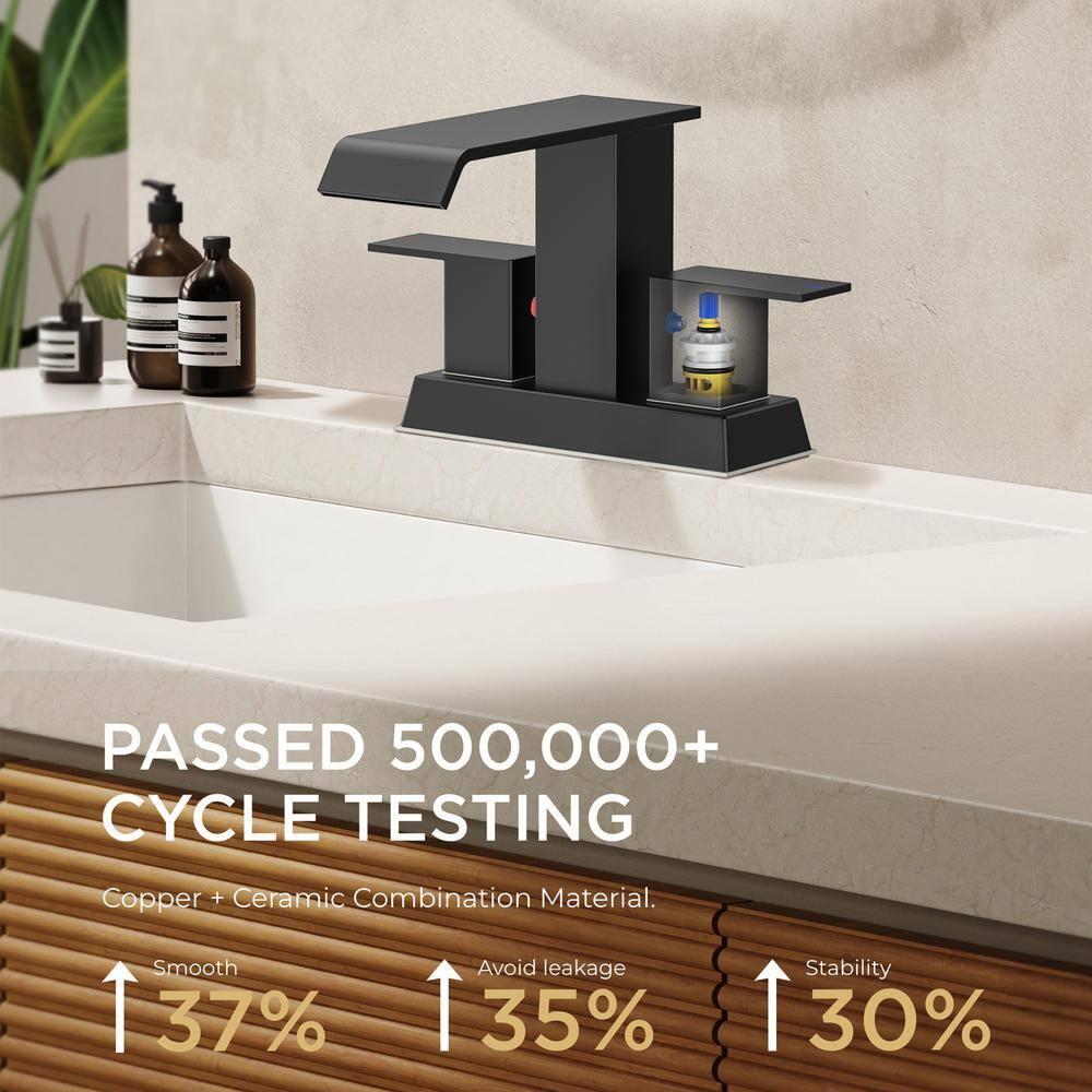 Matte Black Ceramic Disc Double Handle Bathroom Faucet with Pop-Up Drain Kit