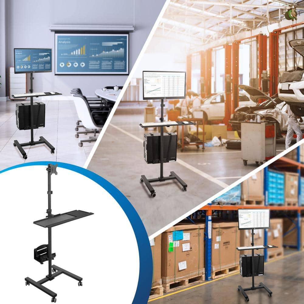 Mount-it Mount-It! Height Adjustable Rolling Computer Cart, Workstation with Tray Monitor Mount & CPU Holder
