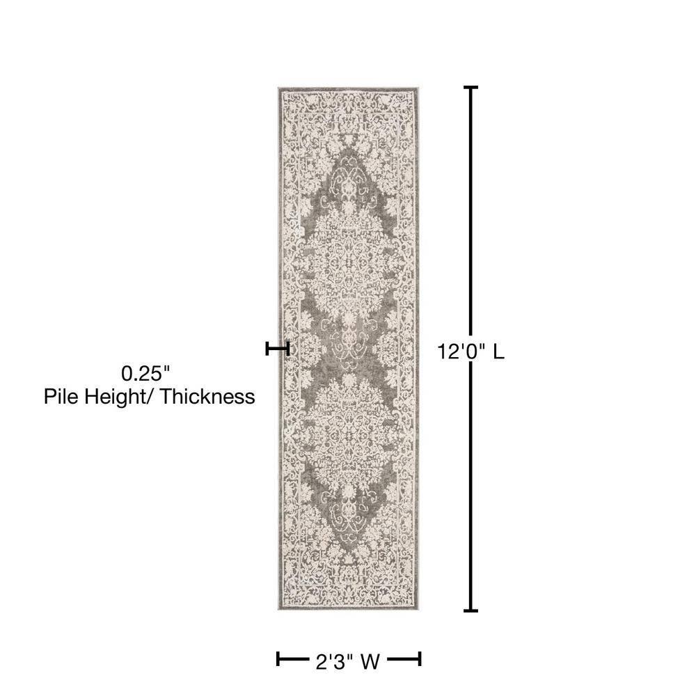 Reflection RFT664 Power Loomed Indoor Runner Rug - 2'3"x12' - Dark Grey/Cream - Safavieh