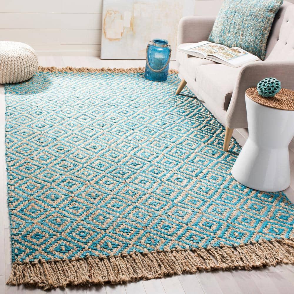 Natural Fiber NF266 Hand Woven Indoor Area Rug - Turquoise/Natural - 5'x8' - Safavieh.