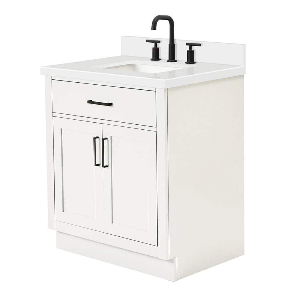 Thornaby 30'' Solid Wood Single Bathroom Vanity with 1.5'' White Quartz Top, Oval Sink