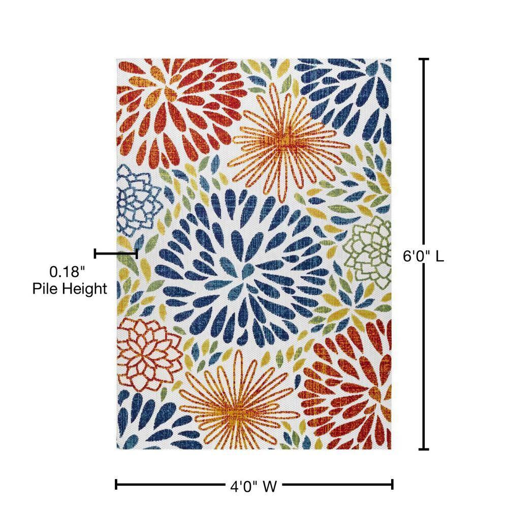 Nuloom Monique Floral & Paisley 4x6 Indoor/Outdoor Area Rug for Living Room Patio Deck Front Porch Kitchen, Blue/Multicolor