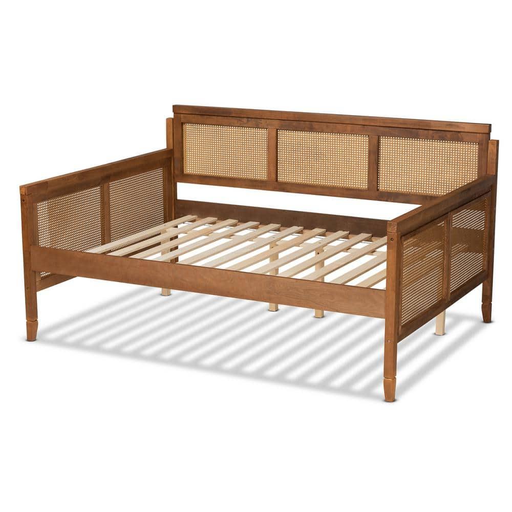Baxton Studio Toveli Vintage French Inspired Ash Walnut Finished Wood and Synthetic Rattan Full Size Daybed