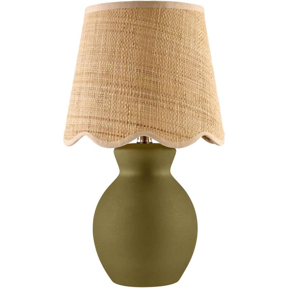 Livabliss Stella Diminuta Cottage Accent Table Lamp, 15-inch, Green with Beige Shade