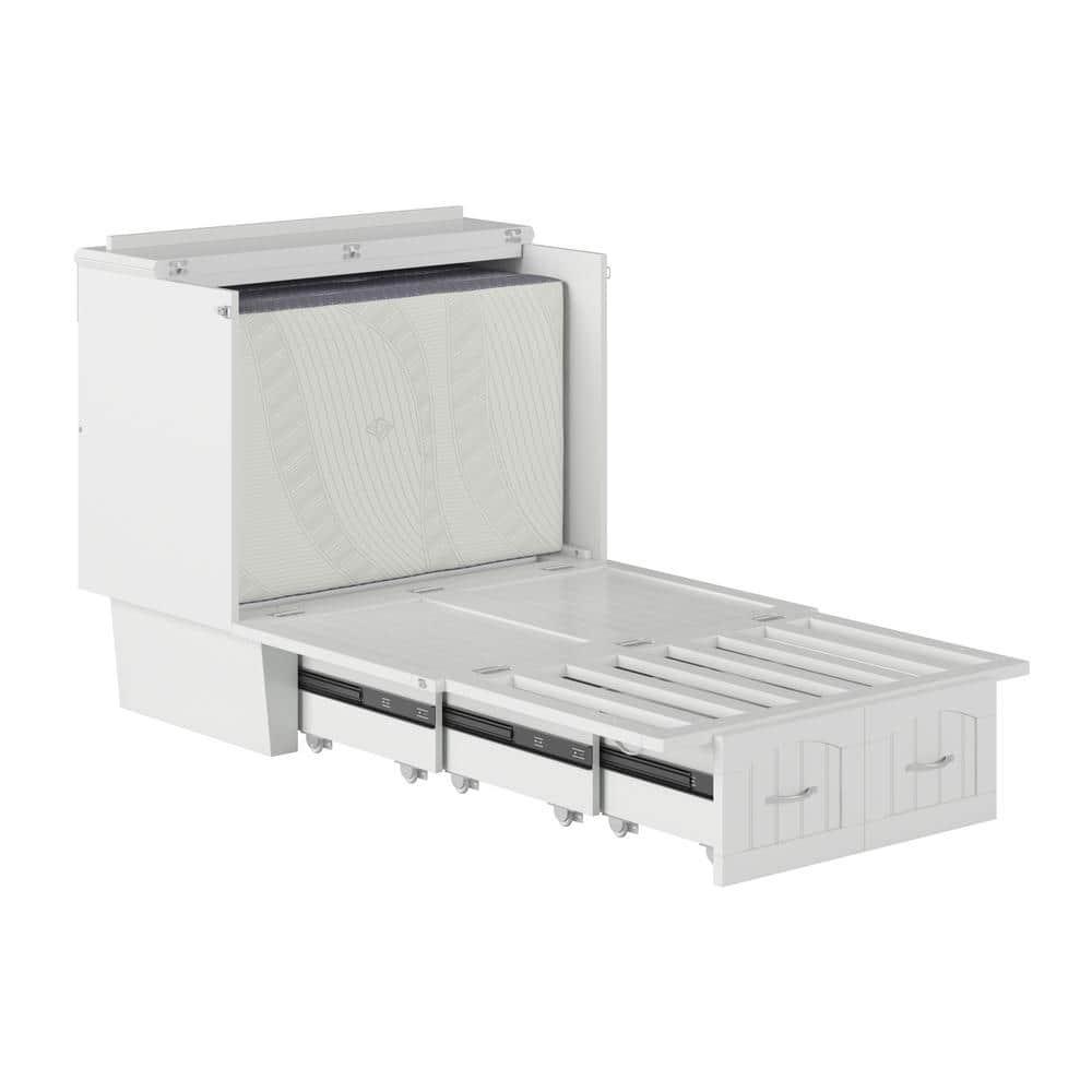 Nantucket Murphy Bed Chest Twin in White with Charging Station & Coolsoft Mattress
