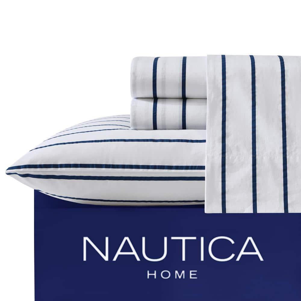 Brenton Stripe 3-Piece Navy Blue Cotton Twin XL Sheet Set