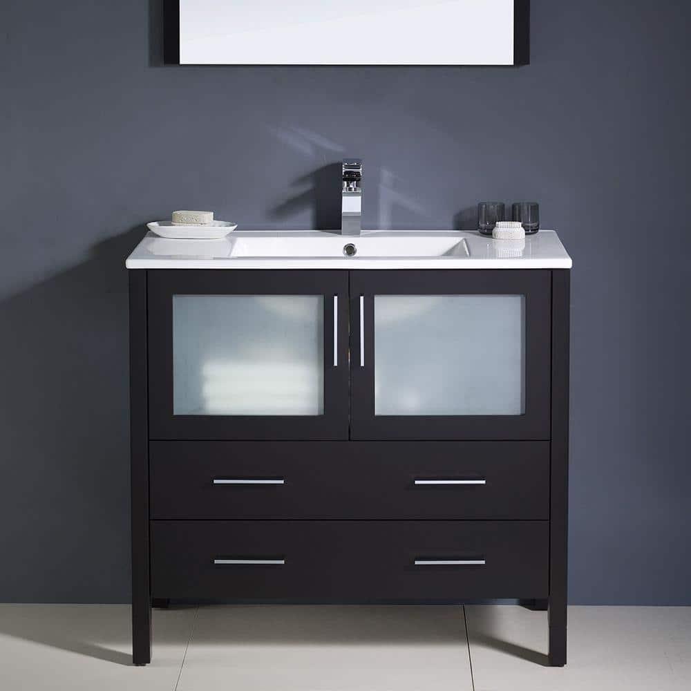 Torino 36'' Single Bathroom Vanity with Ceramic Top with Mirror
