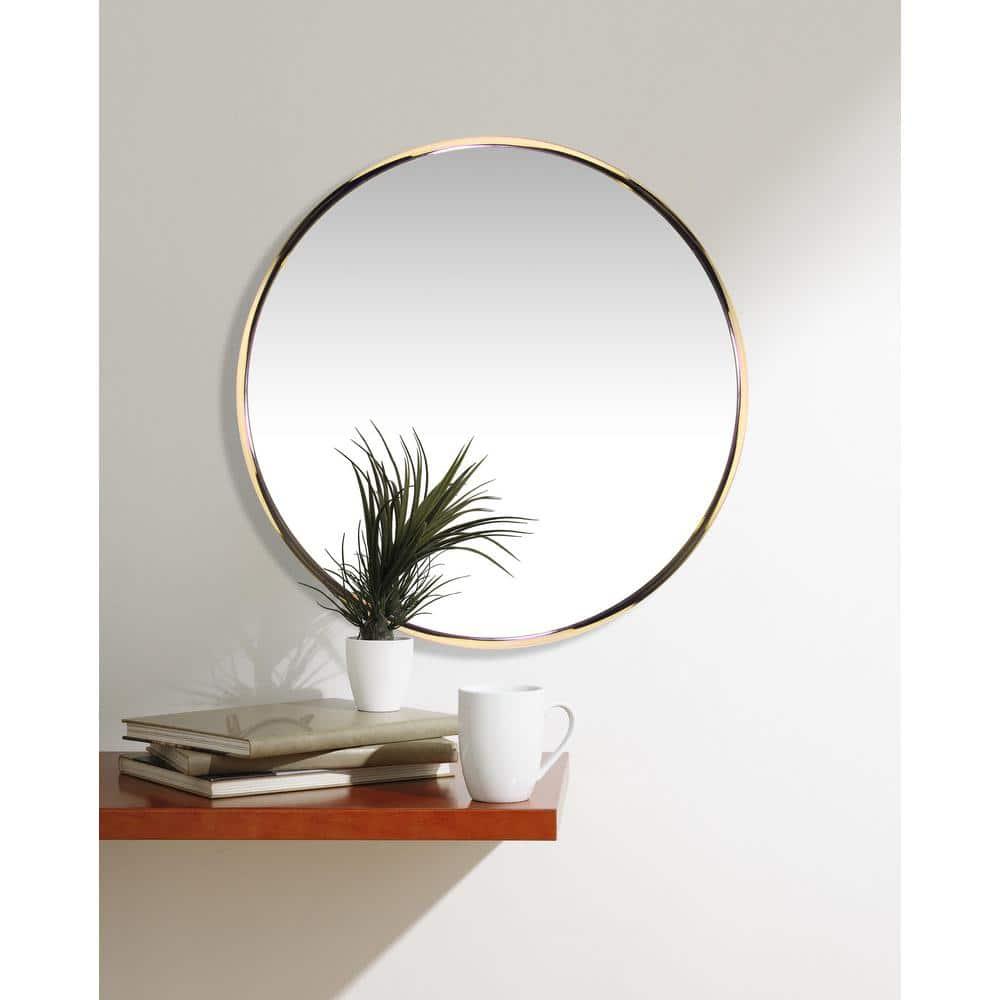 17.5" Franc Round Hanging Wall Mirror with Metal Chain Gold - Infinity Instruments: Modern Decor, No Assembly Required