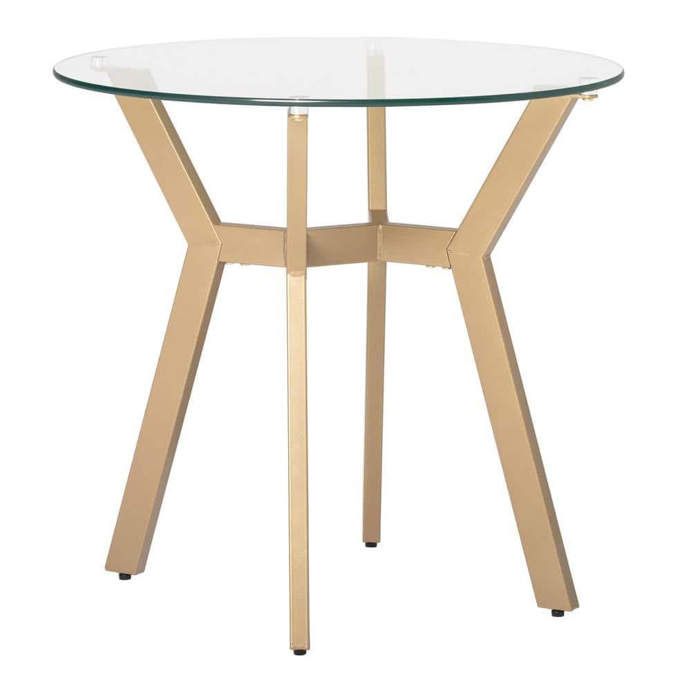 24" Architect Round End Table Gold/Clear Glass - Studio Designs Home: Mid-Century Modern, Tempered Top