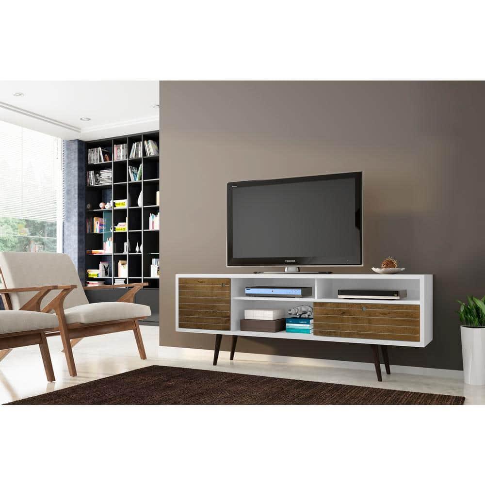Liberty 70.86" Mid-Century Modern TV Stand with 4 Shelving Spaces and 1 Drawer  with Solid Wood Legs