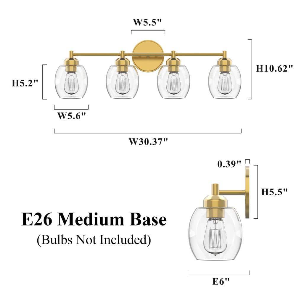 KAWOTI 4-Light Bathroom Light Fixtures, Antique Brass Vanity Wall Lamps over Mirror Bedroom Living Room Hallway