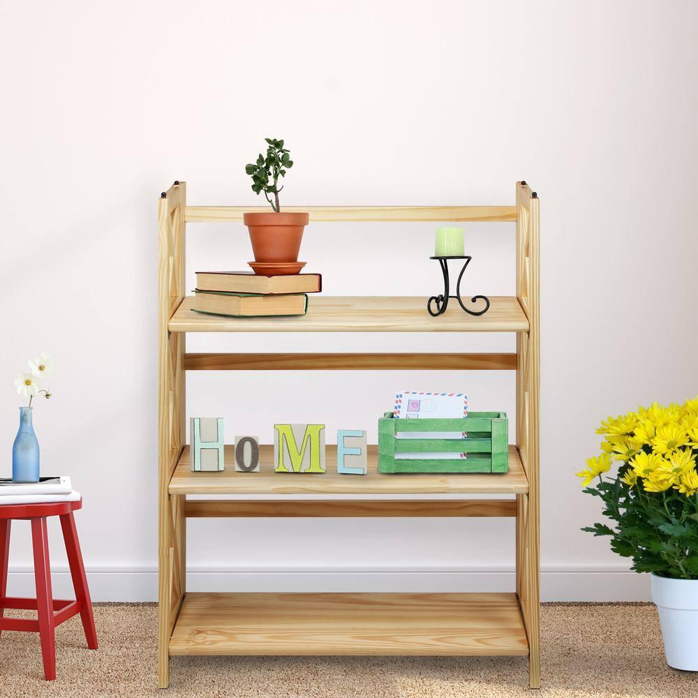 Natural Wood Montego 3-Shelf Stackable Bookcase with Doors