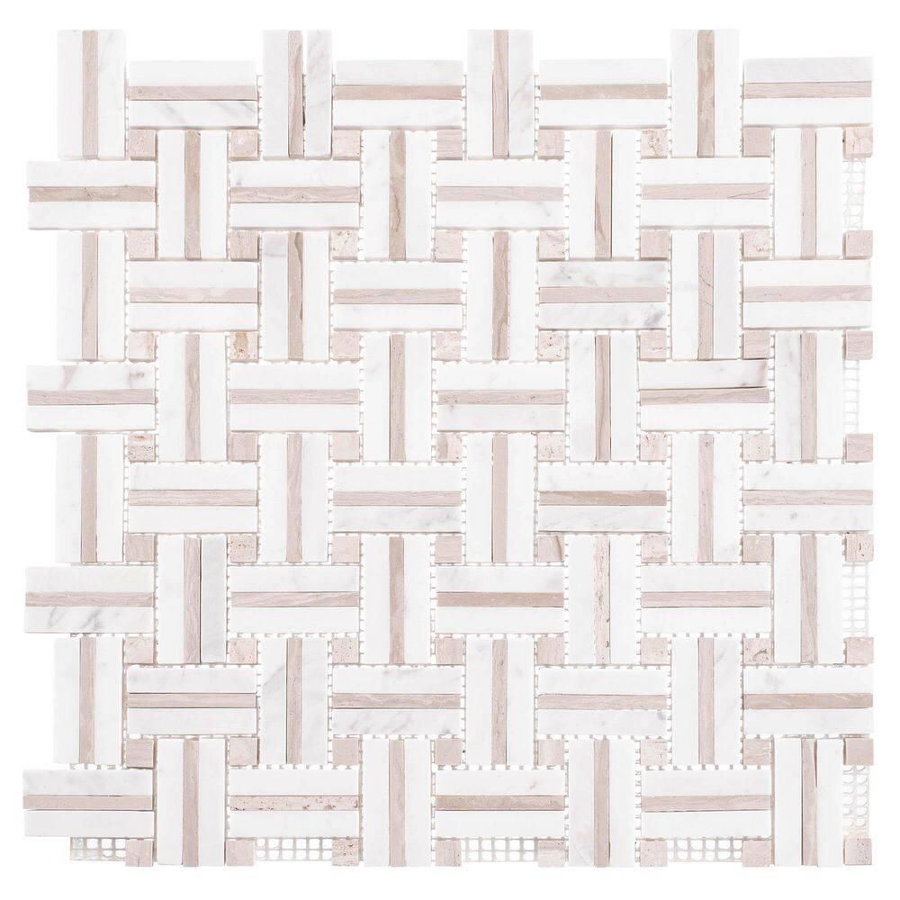 Fabrique 1" x 2" Natural Stone Marble Basketweave Kitchen Backsplash, Bathroom Mosaic Wall and Floor Tile