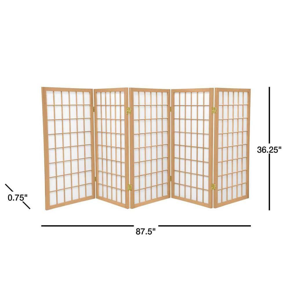 Oriental Furniture 3 Ft Tall Window Pane Shoji Screen, Natural, 5 panel