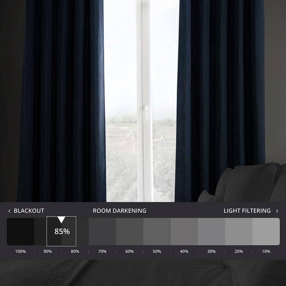 Nightfall Navy Blue Faux Linen Room Darkening Curtain - 50 in. W x 96 in. L (1 Panel)