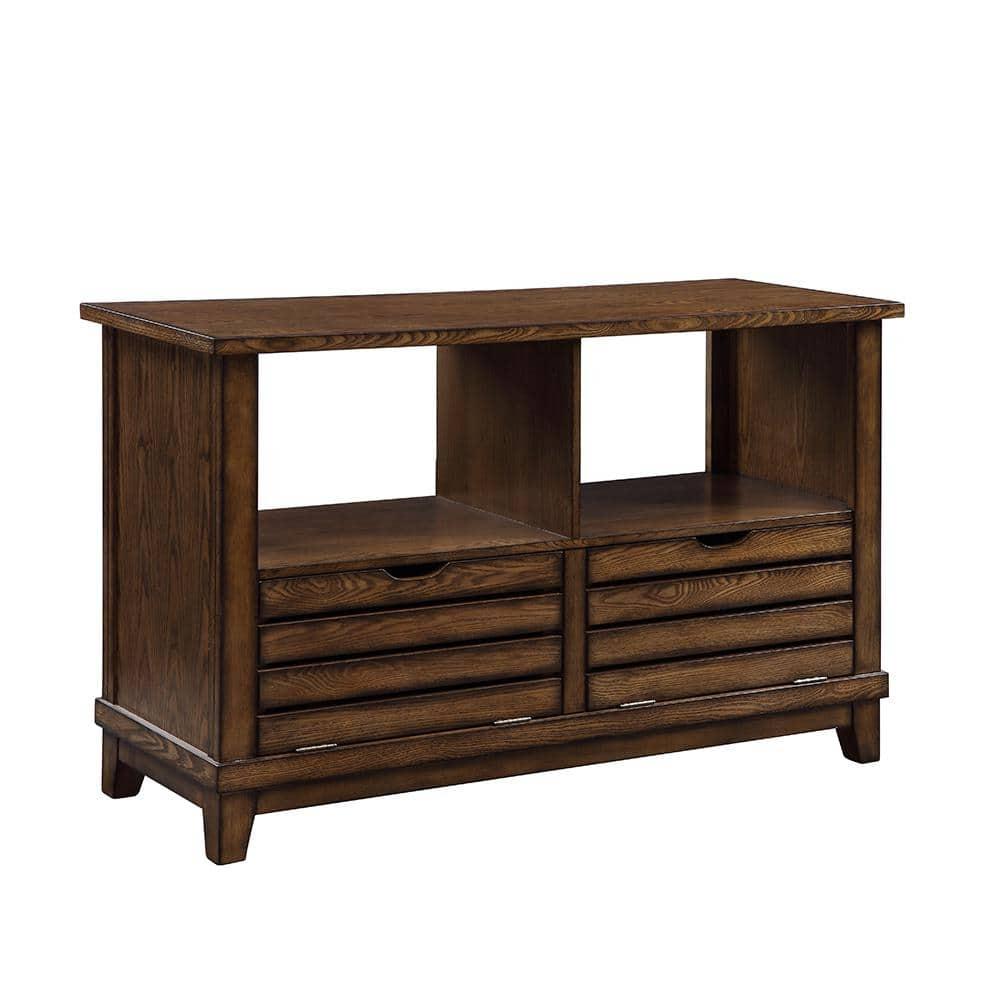 Slatted Front Sofa Table with Two Drawers and Two Shelf Brown - Saltoro Sherpi