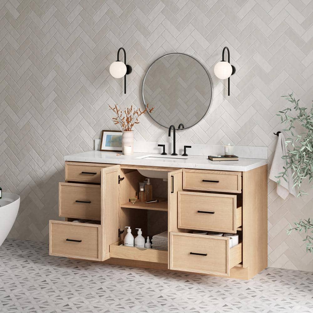 Kelly 66 in. W x 22 in. D x 36 in. H Single Bath Vanity in Oak with Carrara White Quartz Top