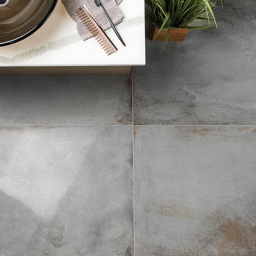 Large Format 23.62" x 47.24" Semi-polished Cement Look Porcelain Floor and Wall Tile