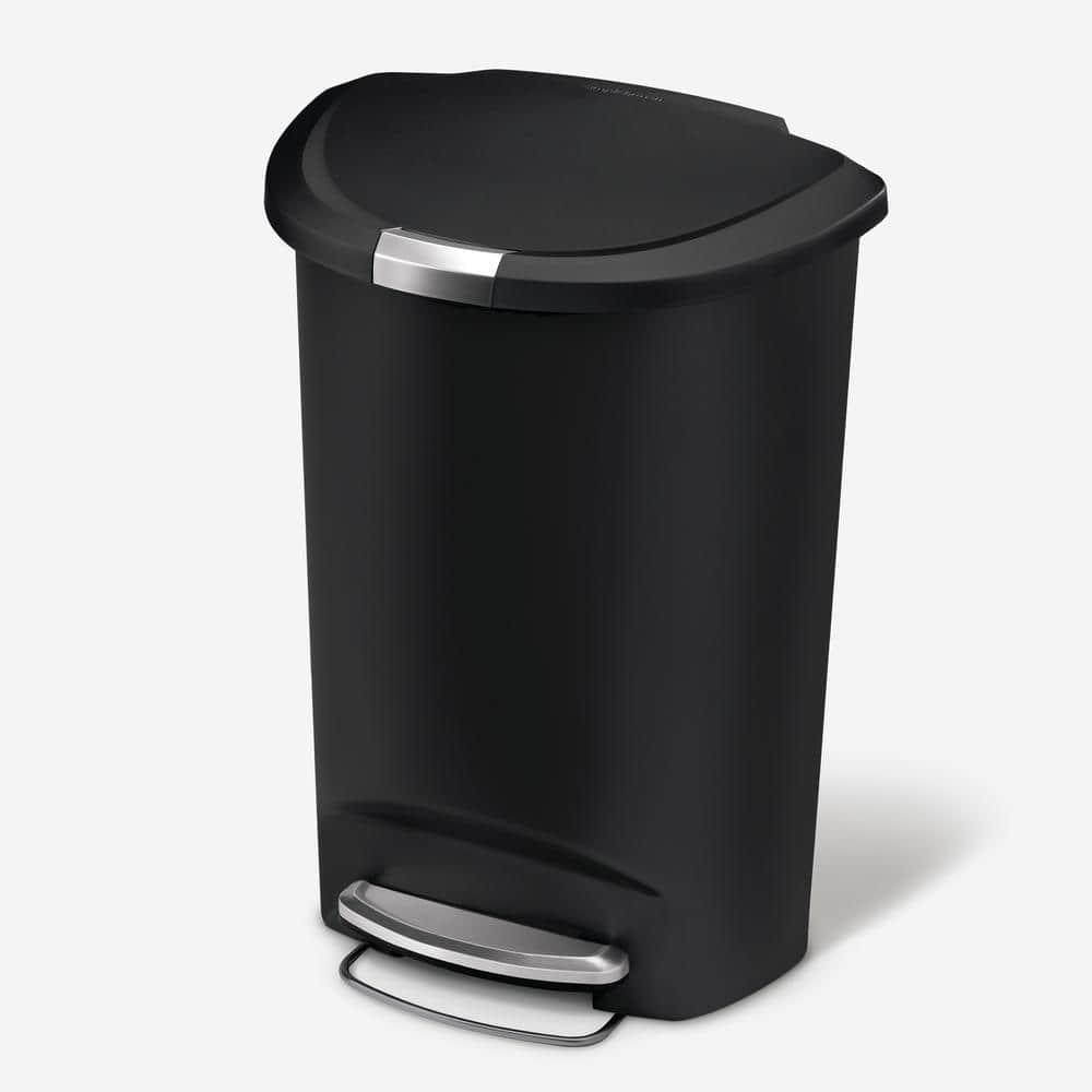 simplehuman 13gal Kitchen Step Trash Can with Soft Close Locking Lid Black Plastic Semi Round Garbage Can