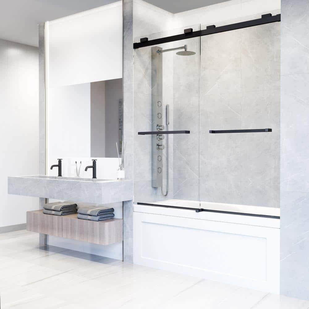 Houston 56-60" W x 66" H Double Sliding Frameless Tub Door with 3/8" Clear Glass