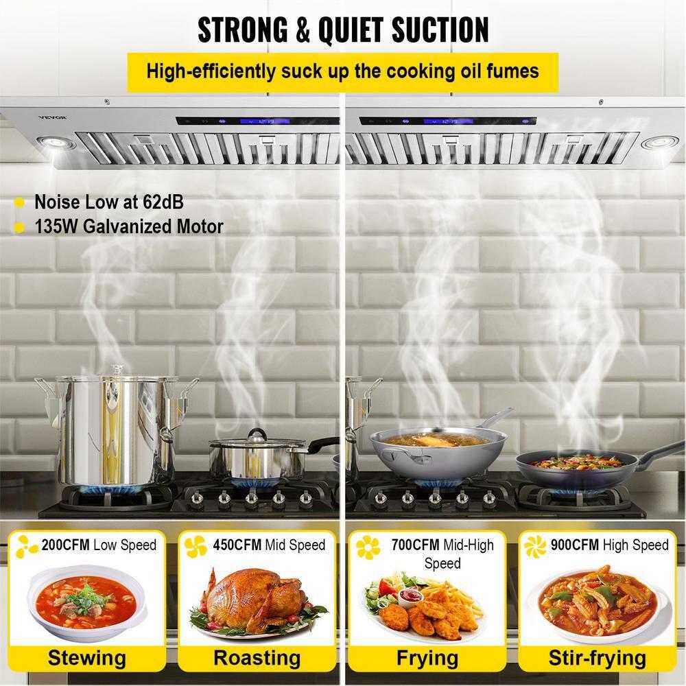 VEVOR 36" 900 CFM 4 Speed Ducted Insert Range Hood with Charcoal Filter and Light